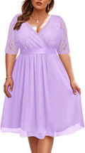 Pinup Fashion Plus Size Lace Chiffon Wrap V Neck Midi Dress made