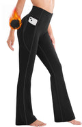 Fleece Lined Pants Women High Waist with Pockets - Warm Flare Leggings