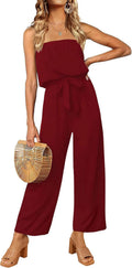 Women's Casual Off Shoulder Strapless Belted Wide Leg Jumpsuit