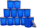 14 oz Frosted Blue Candle Jars 12 Pack - 3 Wick Glass Jars with Wood