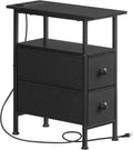 Slim Black End Table with Charging Station - Narrow Nightstand