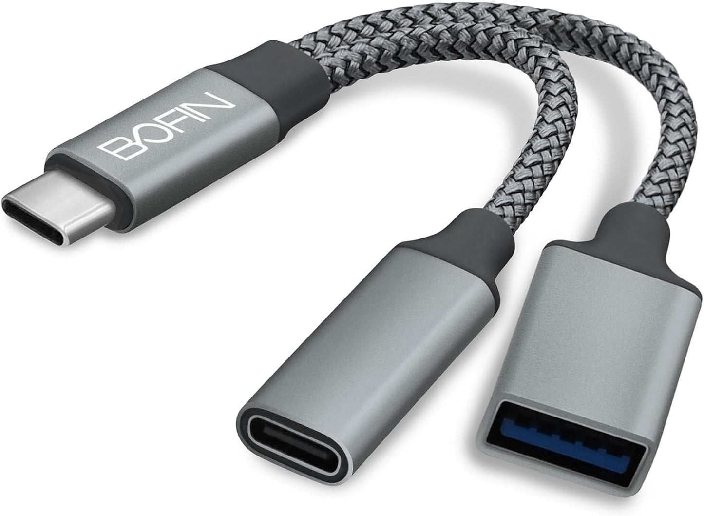 BOFIN 2-in-1 USB C OTG Adapter - Fast Charge iPhone, Galaxy, Pixel