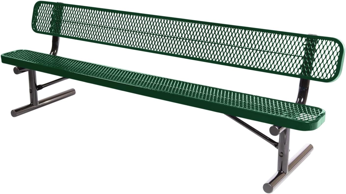 Heavy-Duty Portable Outdoor Bench with Back, 8 Ft, Green