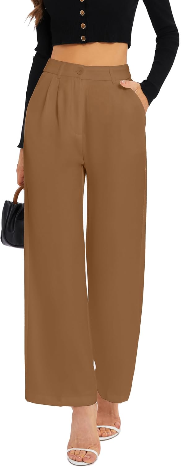 Wide Leg Pants for Women - High Rise Elastic Waist Suit Trousers