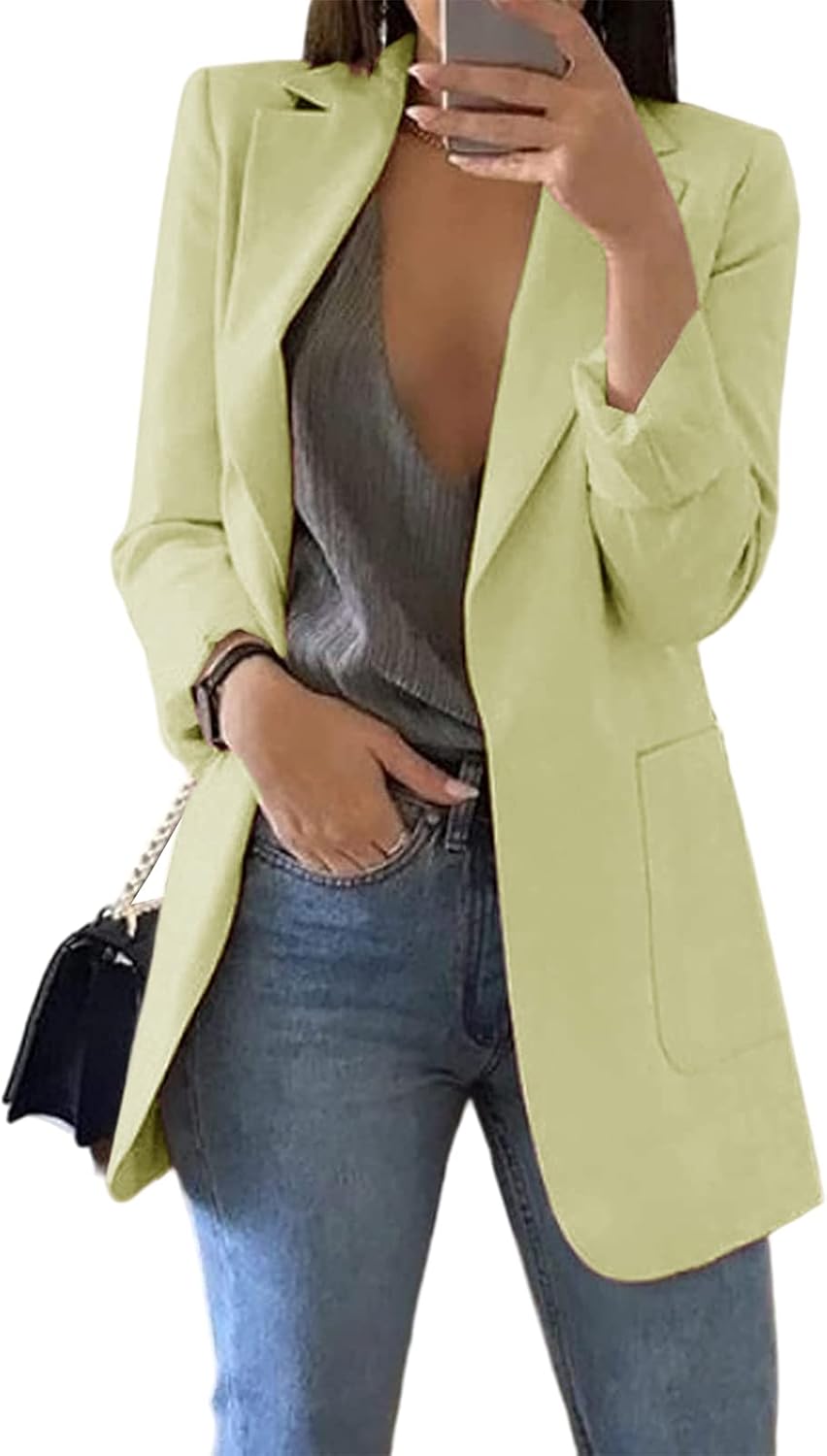Cnkwei Womens Casual Blazers Open Front Long Sleeve Jacket
