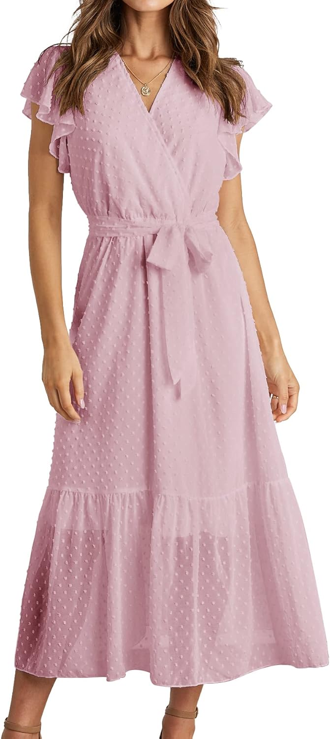 BTFBM Women Summer Bohemian Floral Midi Sun Dress for Style