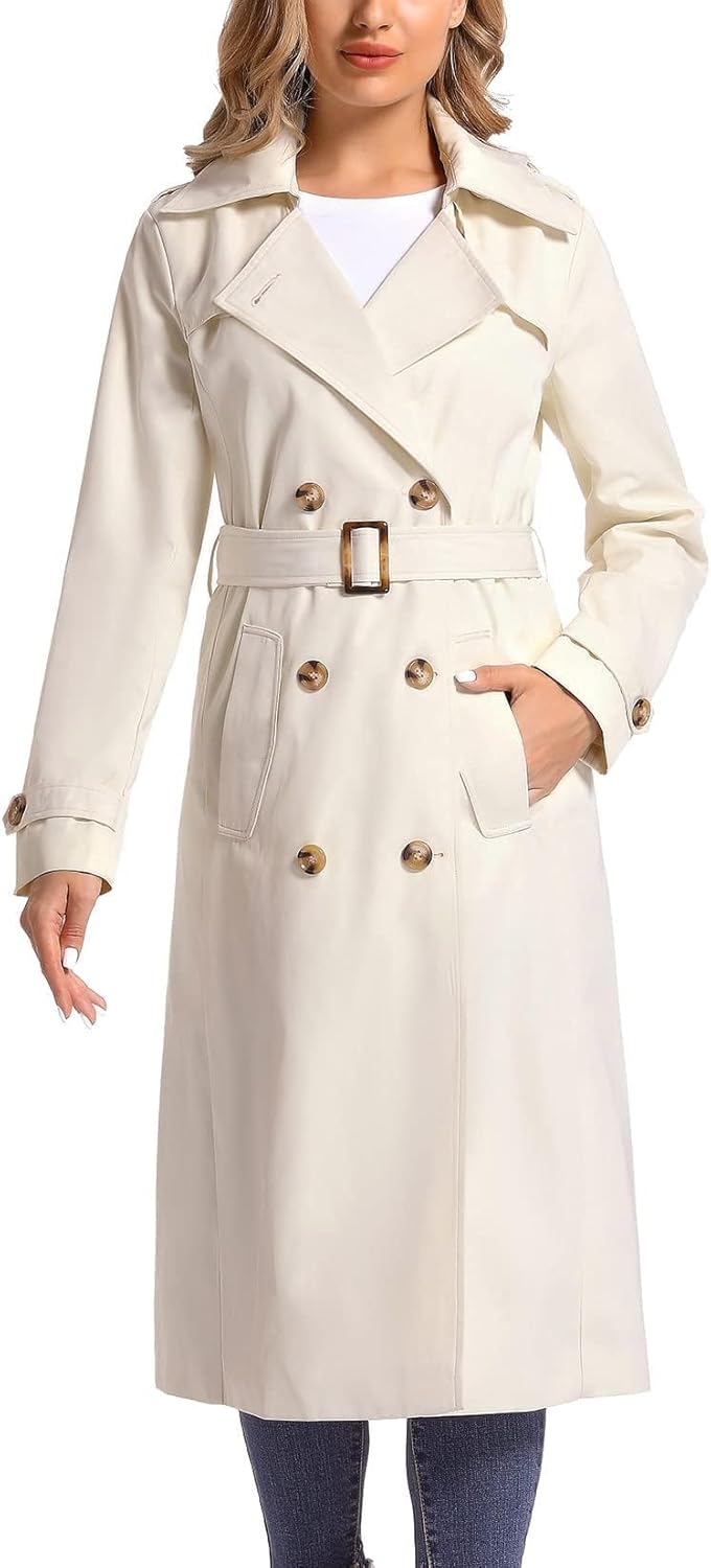 Women's Waterproof Long Trench Coat with Removable Hood