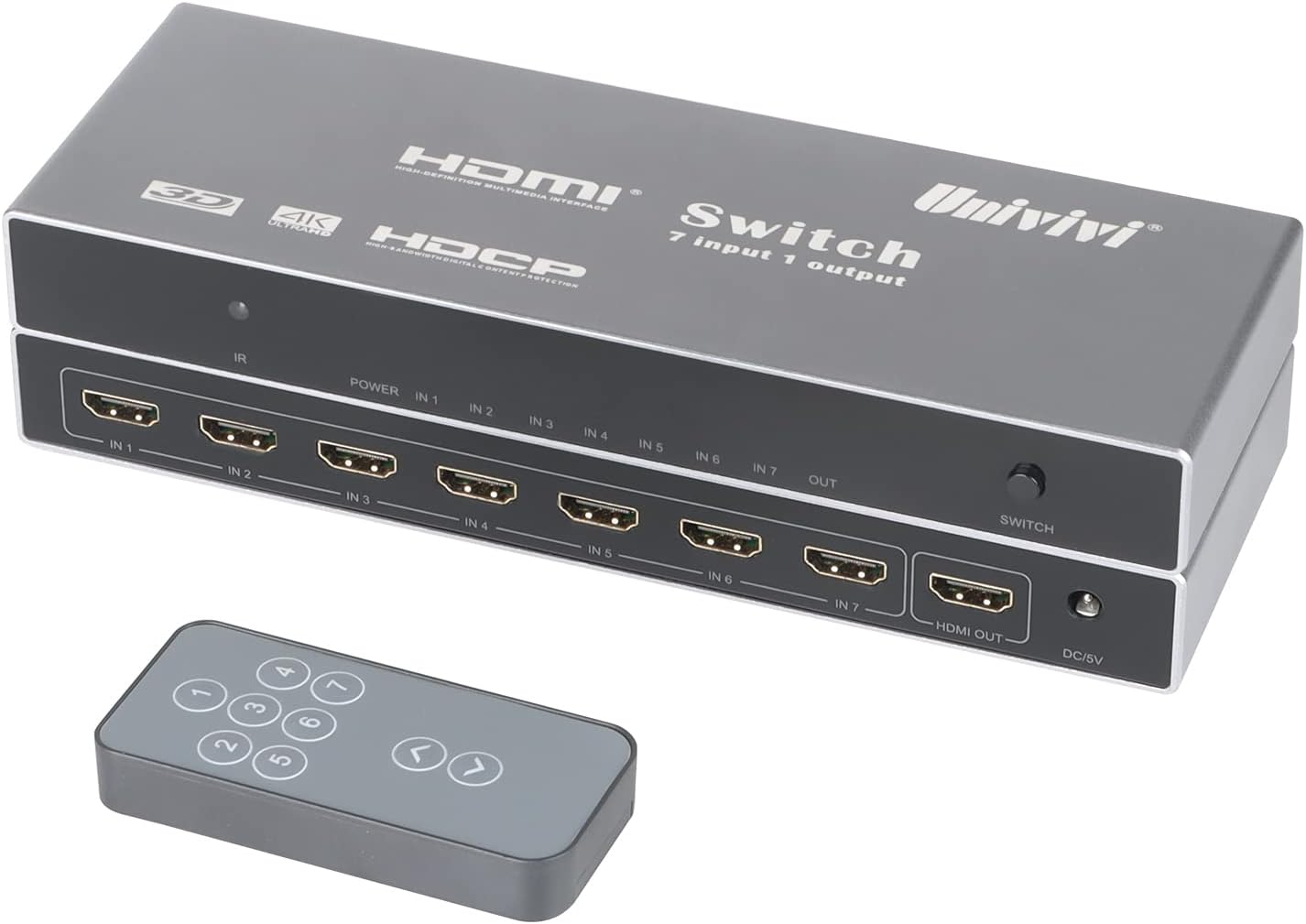 Univivi 7 in 1 HDMI Switch with Remote for 4K UHD Devices