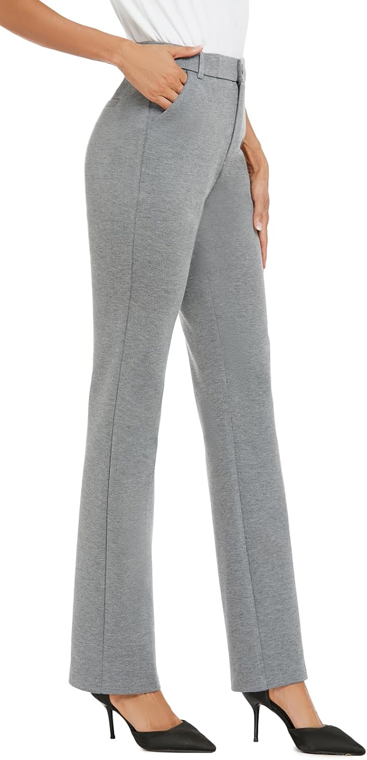 Women's Stretchy Straight Leg Dress Pants for Office Casual Wear