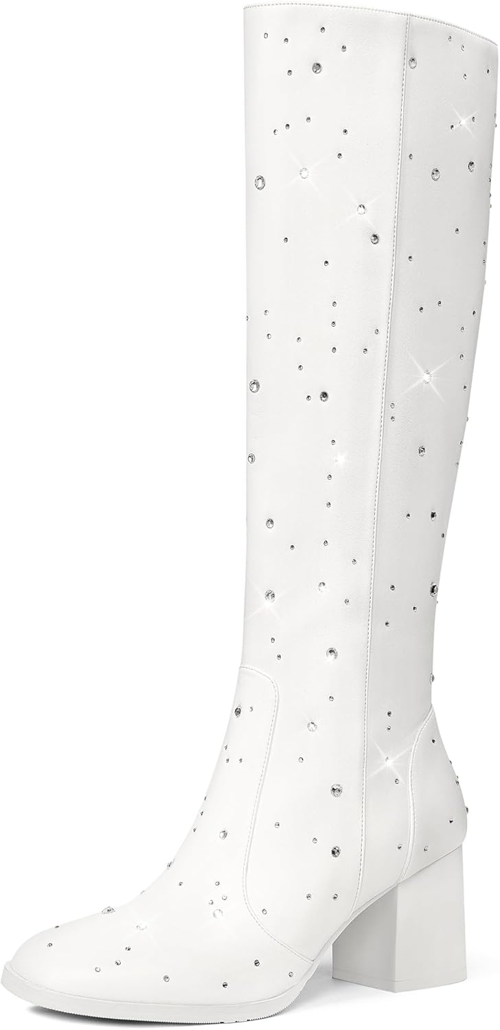 MUCCCUTE Knee High Boots for Women with Chunky Heel Design