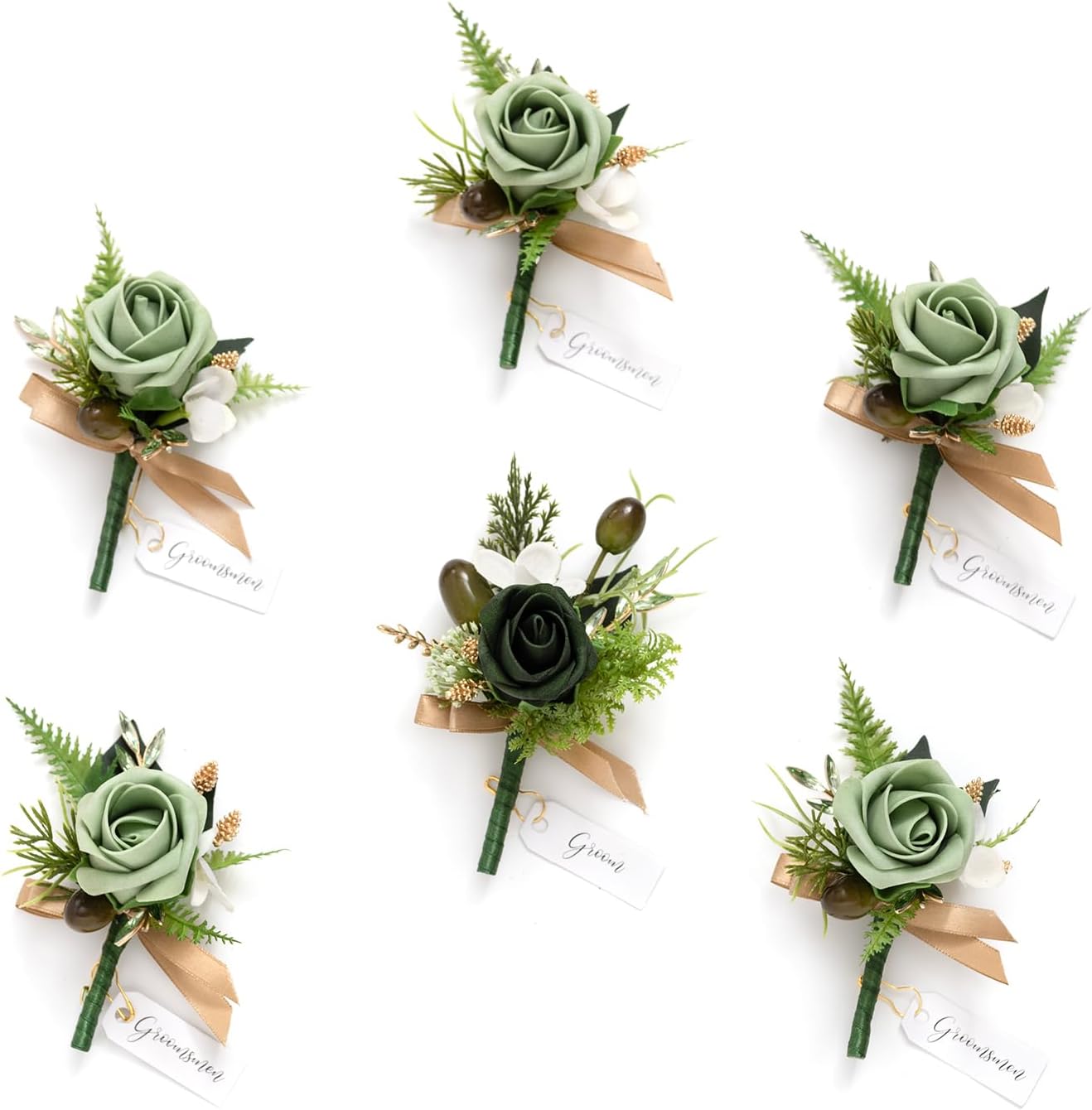 Ling's Moment Boutonniere Set for Men - 6pcs Wedding Decor