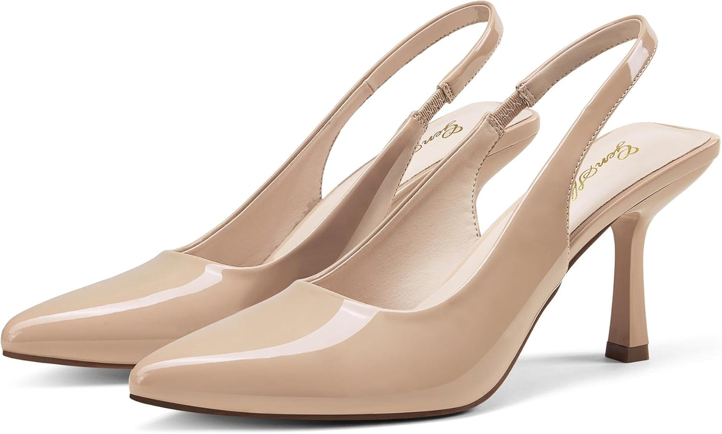 GENSHUO Women's Slingback Kitten Heel Stiletto Pumps for Elegance