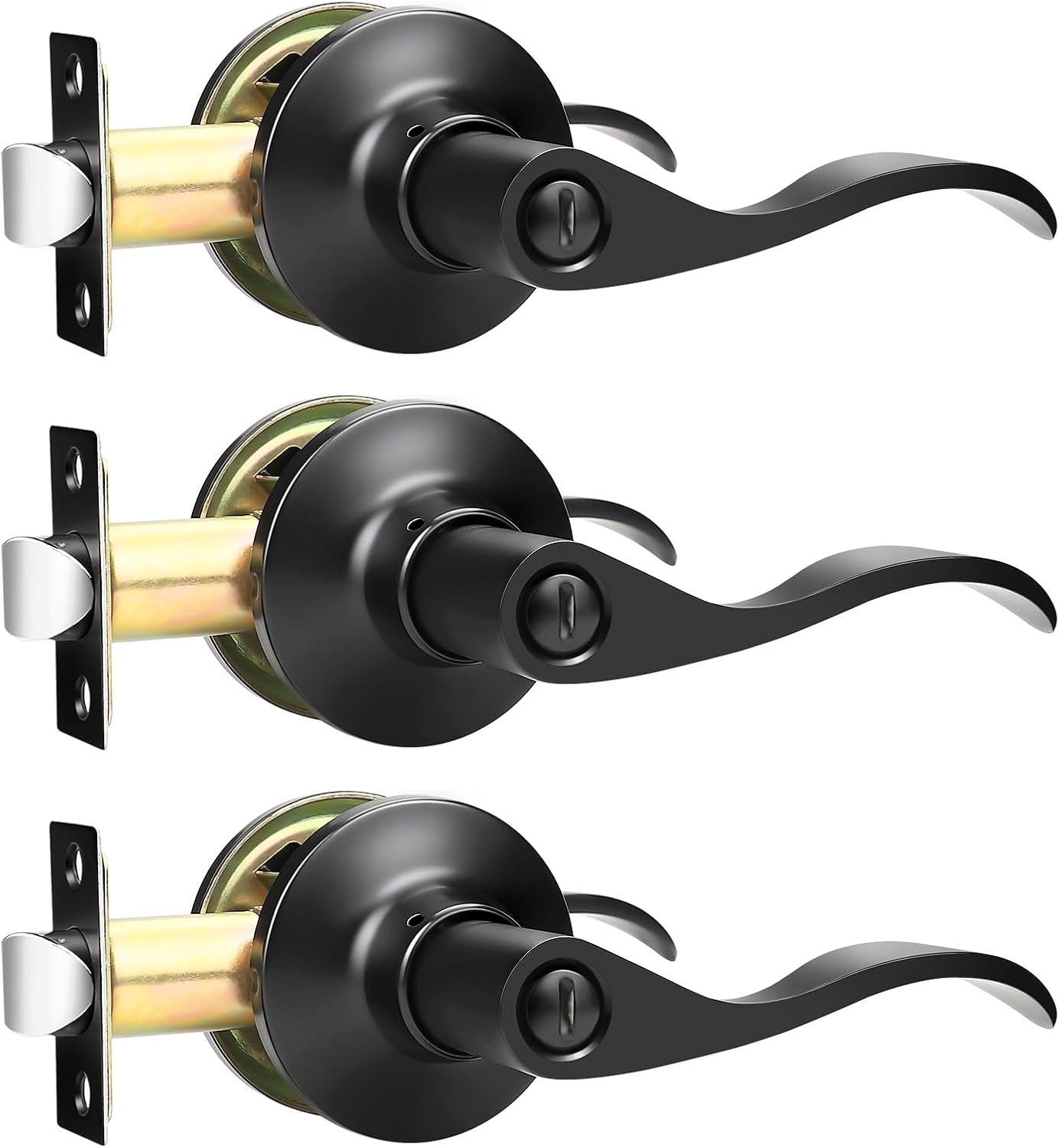 GOBEKOR Matte Black Privacy Door Handles for Bedroom and Bath