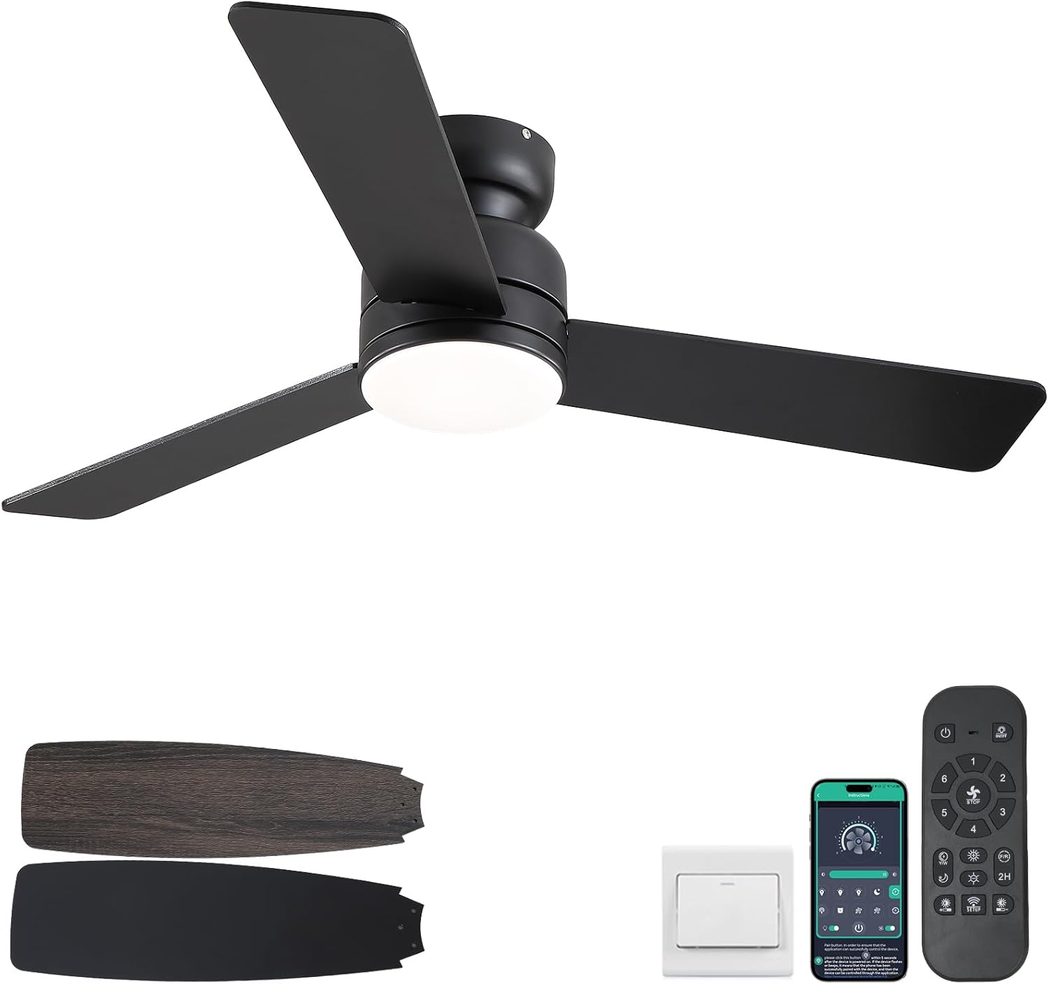 46 Inch Modern Ceiling Fan with Lights and Remote Control