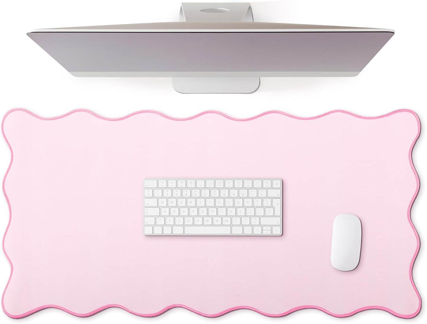 Pink Scalloped Desk Mat: Waterproof, Nonslip, Chic Style