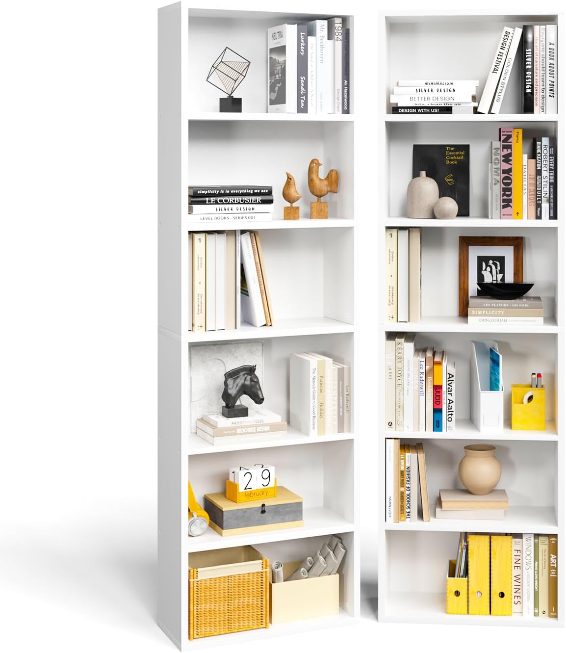 Tall Narrow Bookshelf Set of 2 for Modern Living Room Storage