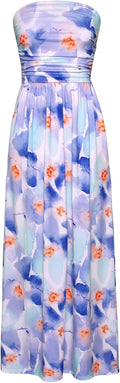 Strapless Maxi Dress Casual Loose Ruched Long Maxi Dress with Pockets