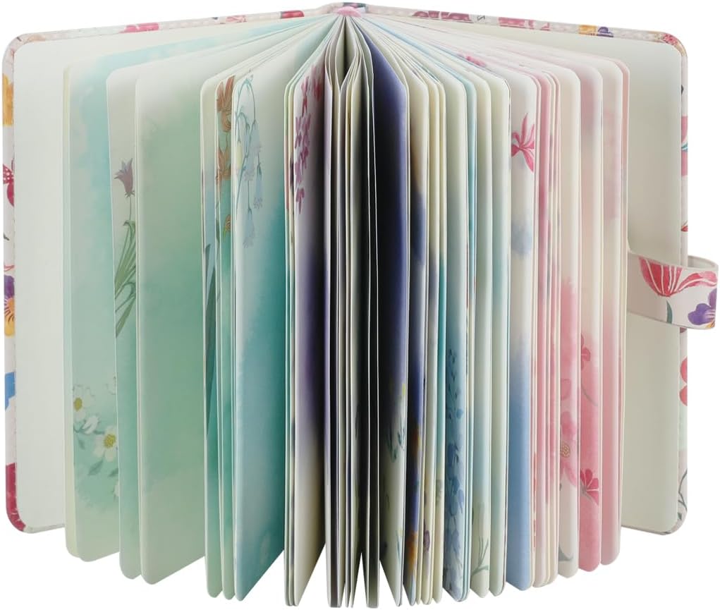 SIIXU Small Pink Travel Journal - Floral Vegan Leather, A6 Blank Notebook