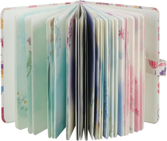 SIIXU Small Pink Travel Journal - Floral Vegan Leather, A6 Blank Notebook