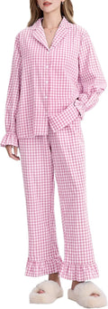 Kissonic Women Gingham Pajama Sets Cotton Long Sleeve - Comfortable