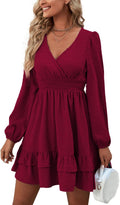 Rooscier Women's Wrap V Neck Ruffle Swiss Dots Mini Dress