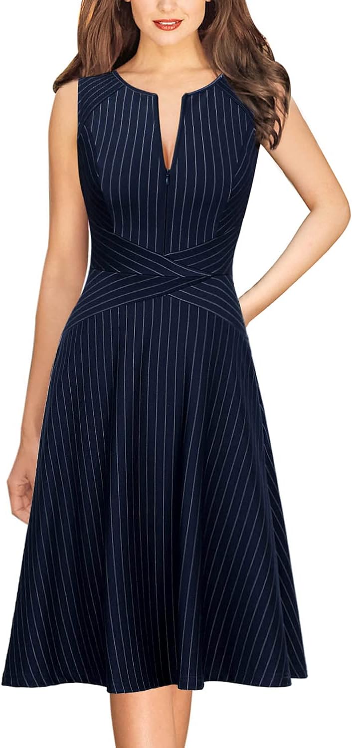 Elegant Front Zipper Slim Work Dress for Office and Parties