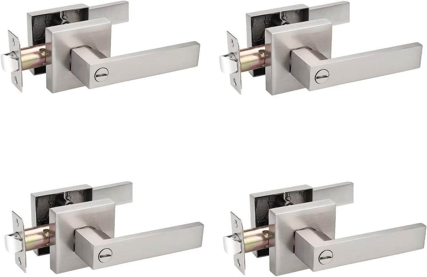 Probrico 4 Pack Square Door Lever Privacy Lockset in Satin Nickel