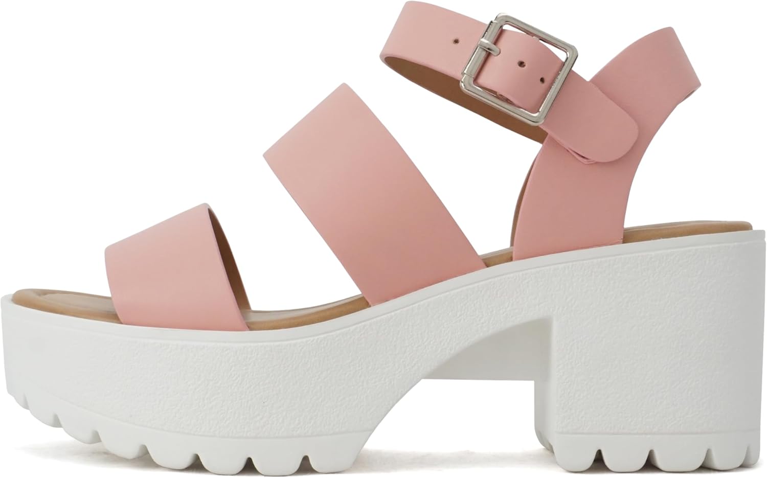 Soda Women Open Toe Two Bands Block Heel Sandals with Strap