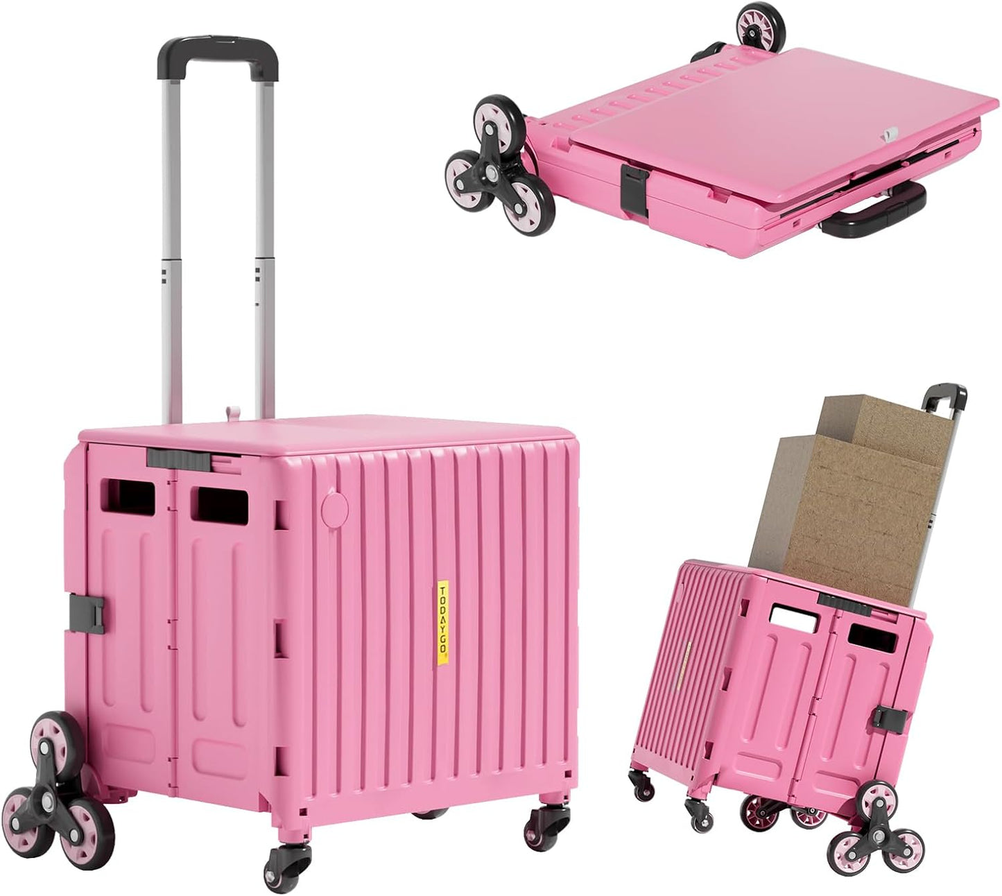 Folding Utility Cart for Parents: Expandable Pink Rolling Organizer