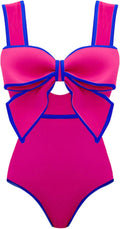 Black and White Swimsuit Bow-tie One Piece Bathing Suit - Flattering