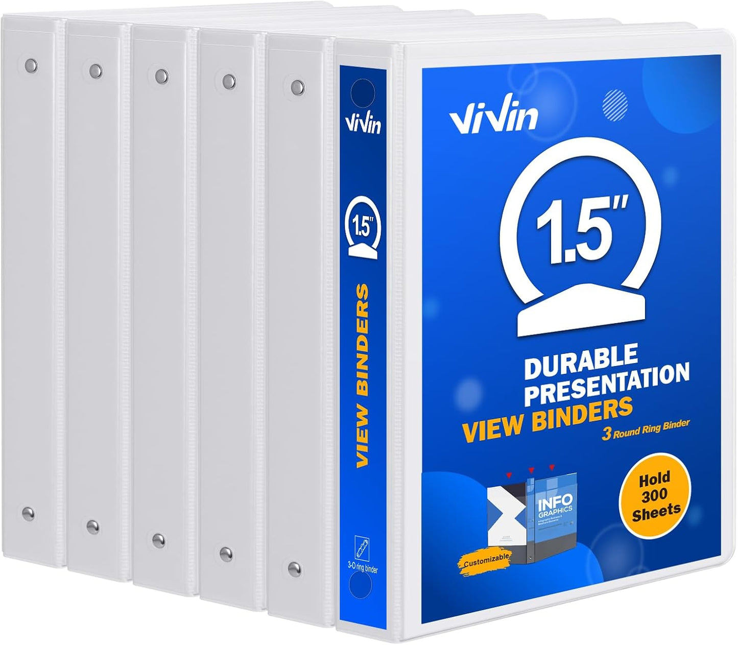 3 Ring Binder 1-1/2 Inch with Clear View Cover for Organizing