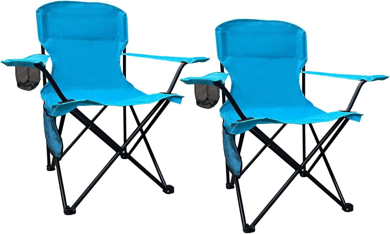 Folding Beach Chair w/ Cup Holder & Storage - Supports 225LBS, Blue