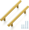 6-3/8 in Brushed Brass Cabinet Pulls 4 in Hole Centers - Modern T Pull