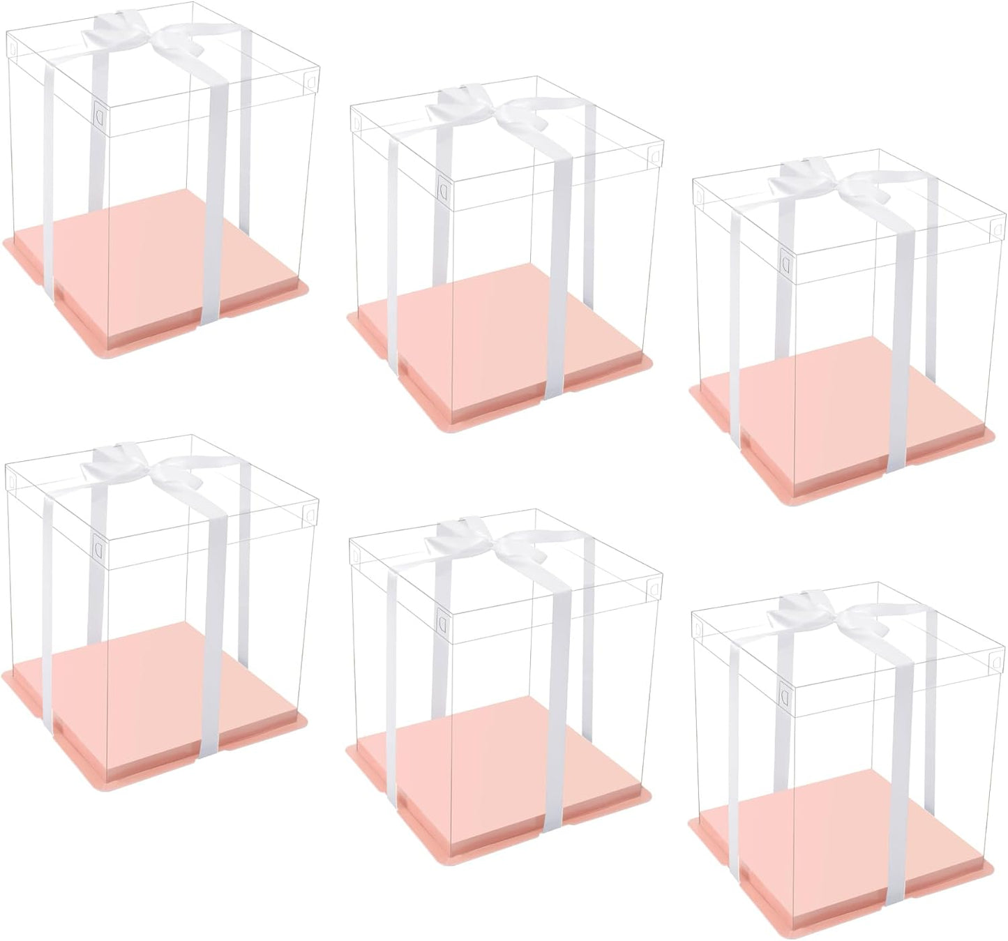 XININSUN Pink Clear Cake Box with Ribbon for Elegant Events