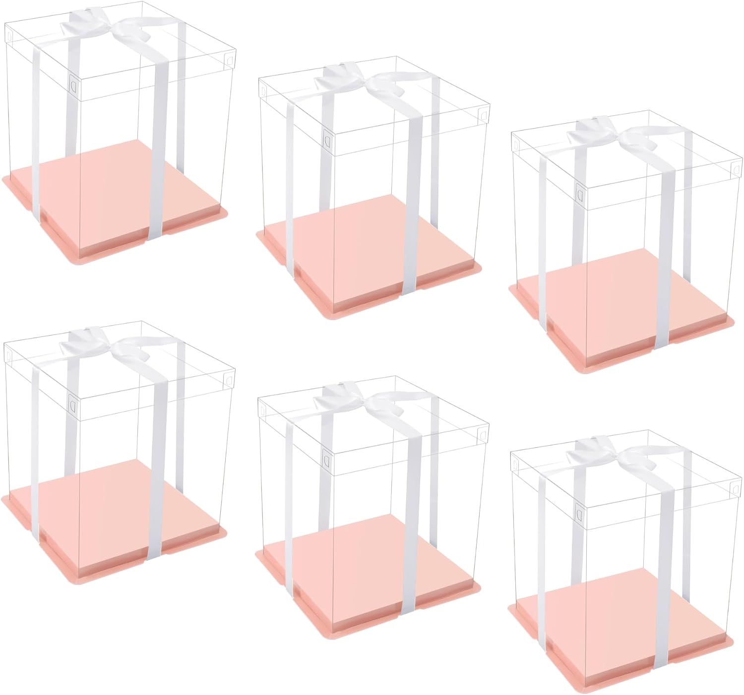 XININSUN Pink Clear Cake Box with Ribbon for Elegant Events