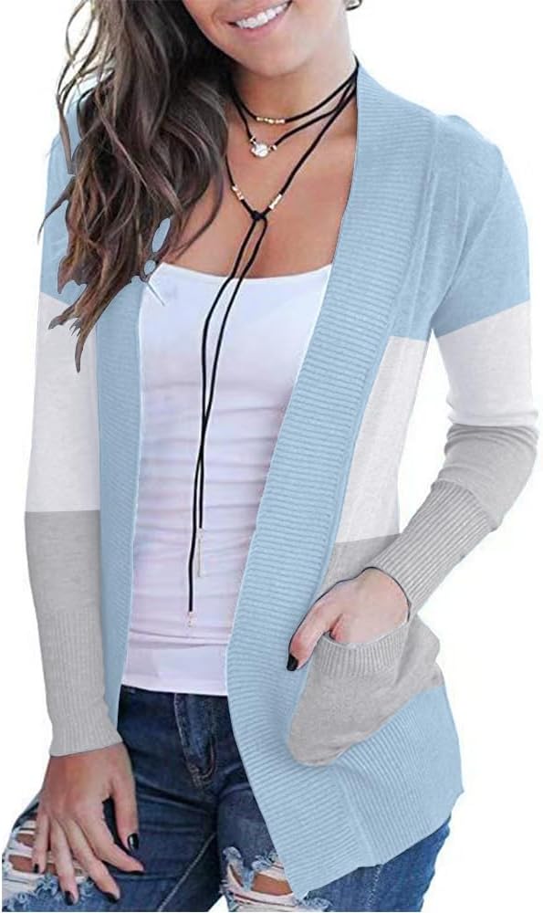 Open Front Casual Long Sleeve Knit Cardigan with Pockets
