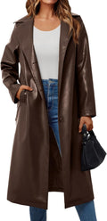Trendy Queen Womens Long Leather Trench Coat Blazer - All-Season Style