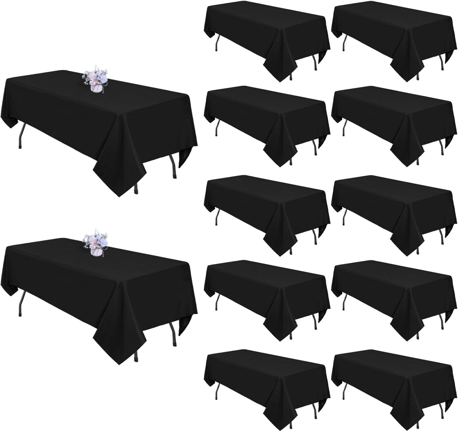12 Pack Black Tablecloths for 6 Foot Rectangle Tables - Durable