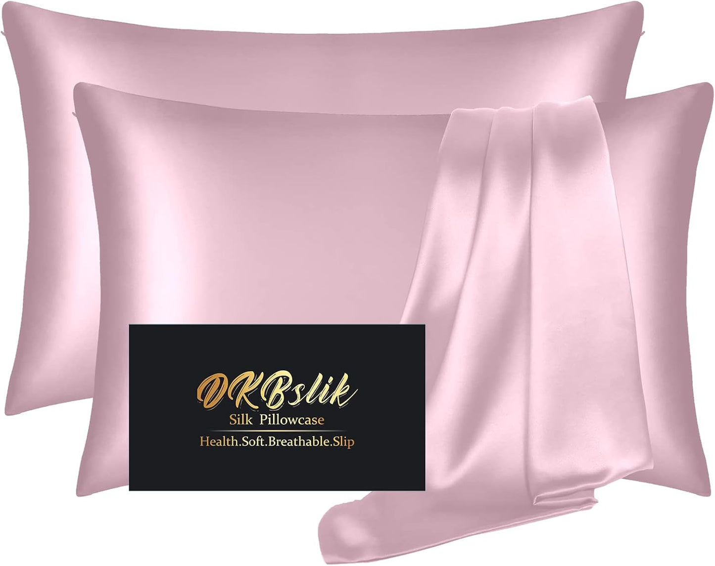 Silk Pillowcase 2 Pack for Hair and Skin, King Size Light Pink