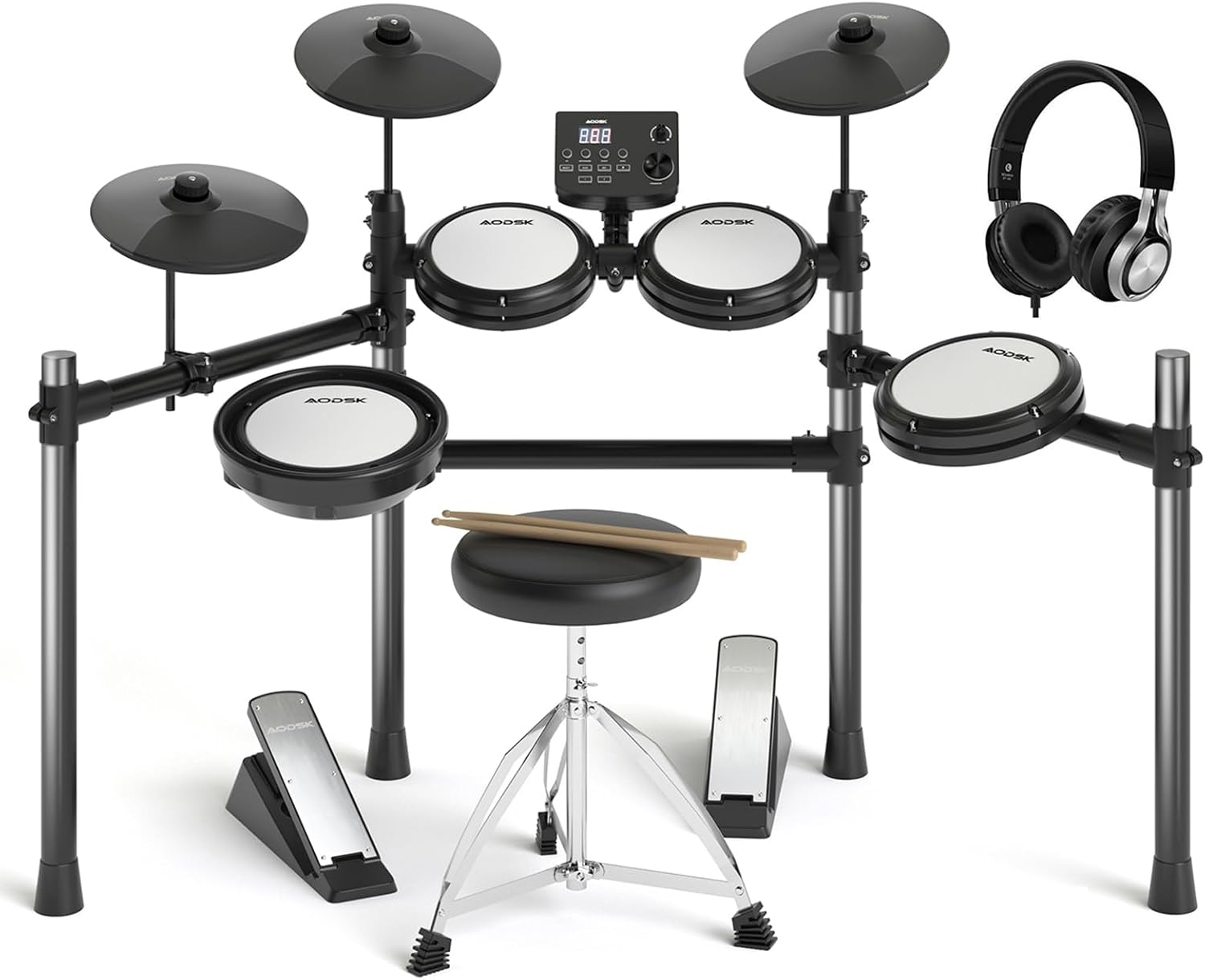 AODSK Electric Drum Set with Mesh Pads for Beginners and Teens