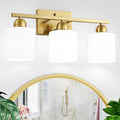 3 Light Gold Bathroom Light Fixtures with Milky White Shades - Modern