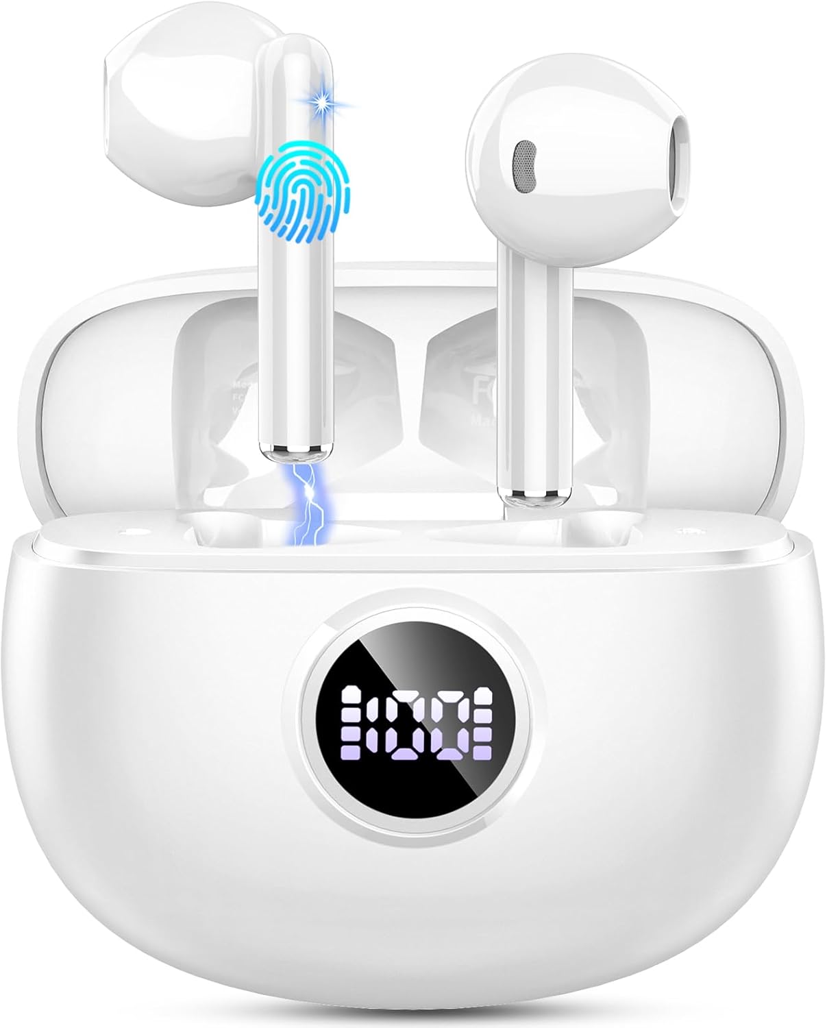 HiFi Stereo Wireless Earbuds, Noise Cancelling Mics, 40H Playtime, Dual LED Display, IP7 Waterproof
