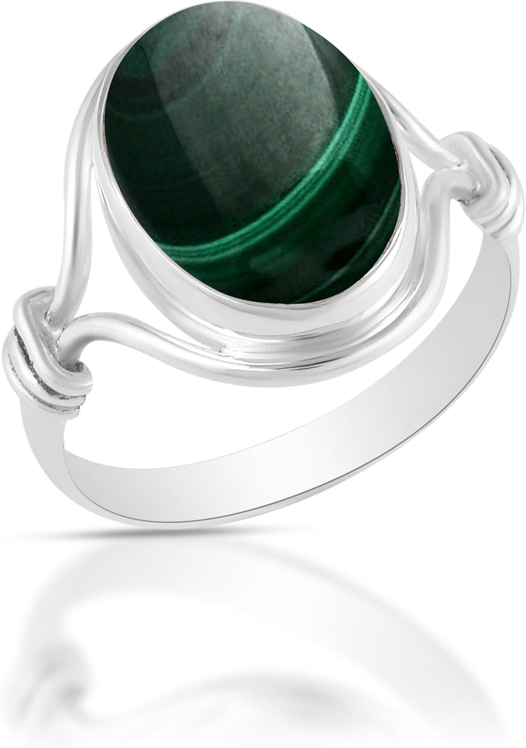 Solid 925 Sterling Silver Ring with Natural Malachite Gemstone