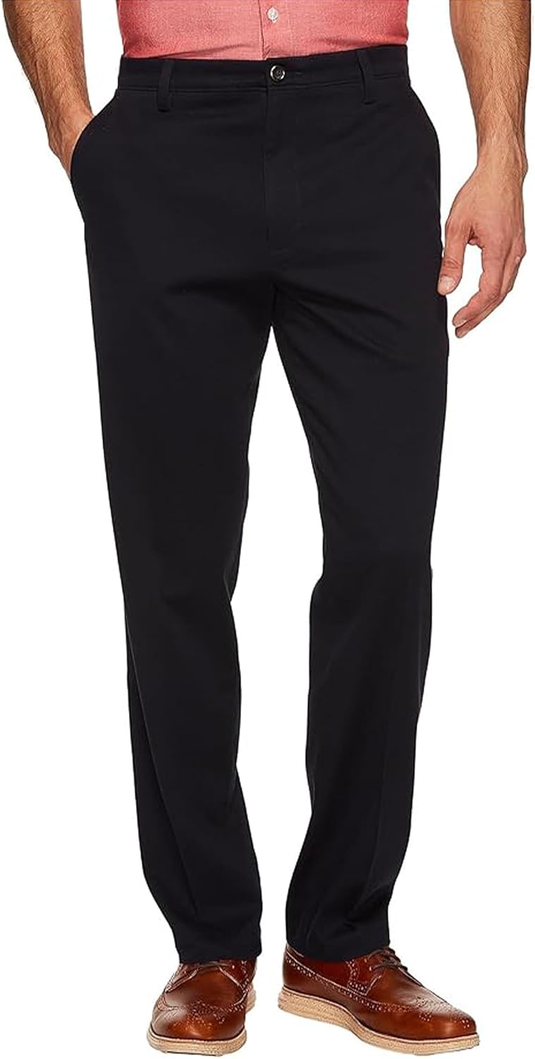 Mens Classic Fit Flat Front Casual Pants with Expandable Waist