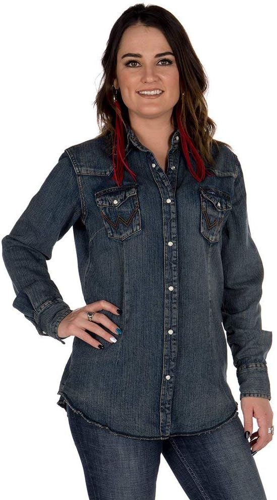 Wrangler Women's Vintage Denim Snap Shirt for Timeless Style