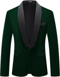 Mens Velvet Blazer Slim Fit Shawl Collar One Button Tuxedo Jacket
