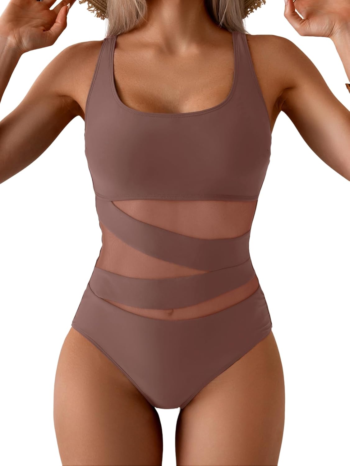 B2prity Women's Mesh One Piece Swimsuit Tummy Control Style