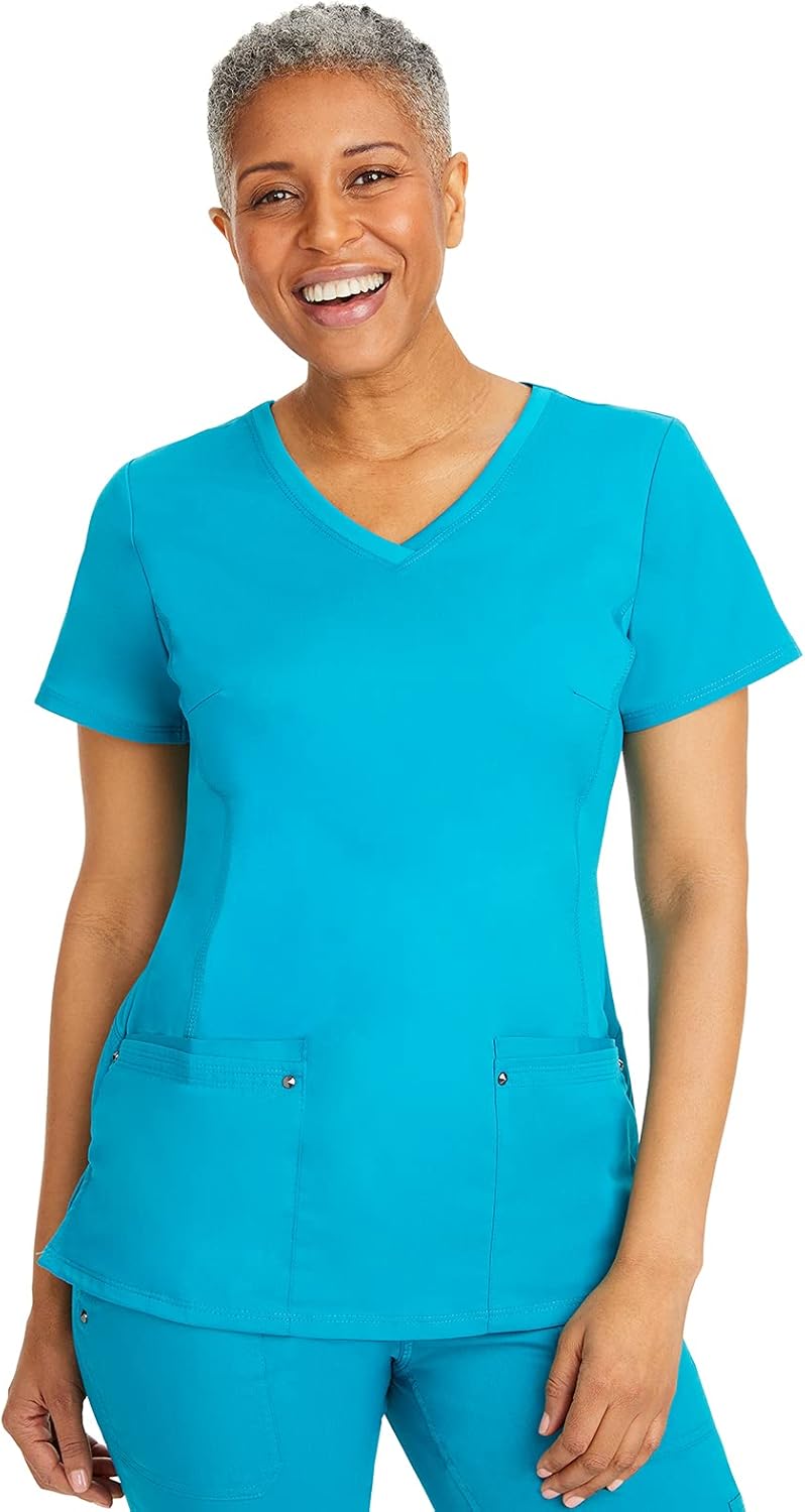 Healing Hands Women's V-Neck Scrub Top with Yoga Knit Panels