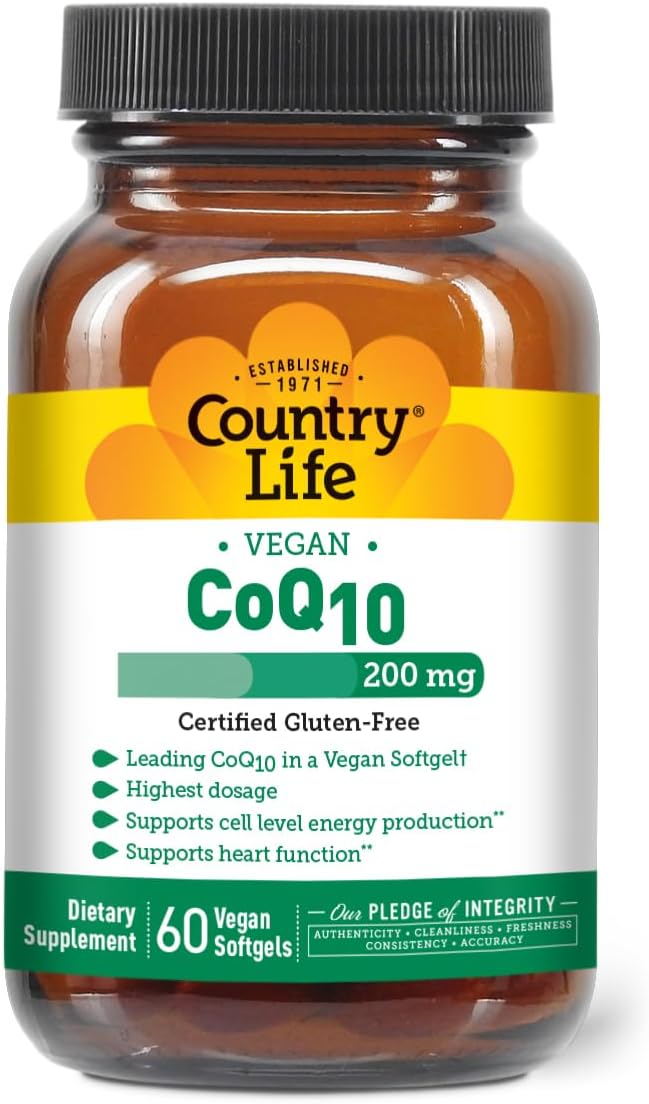Country Life Simply CoQ10 200mg Vegan Softgels for Heart Health