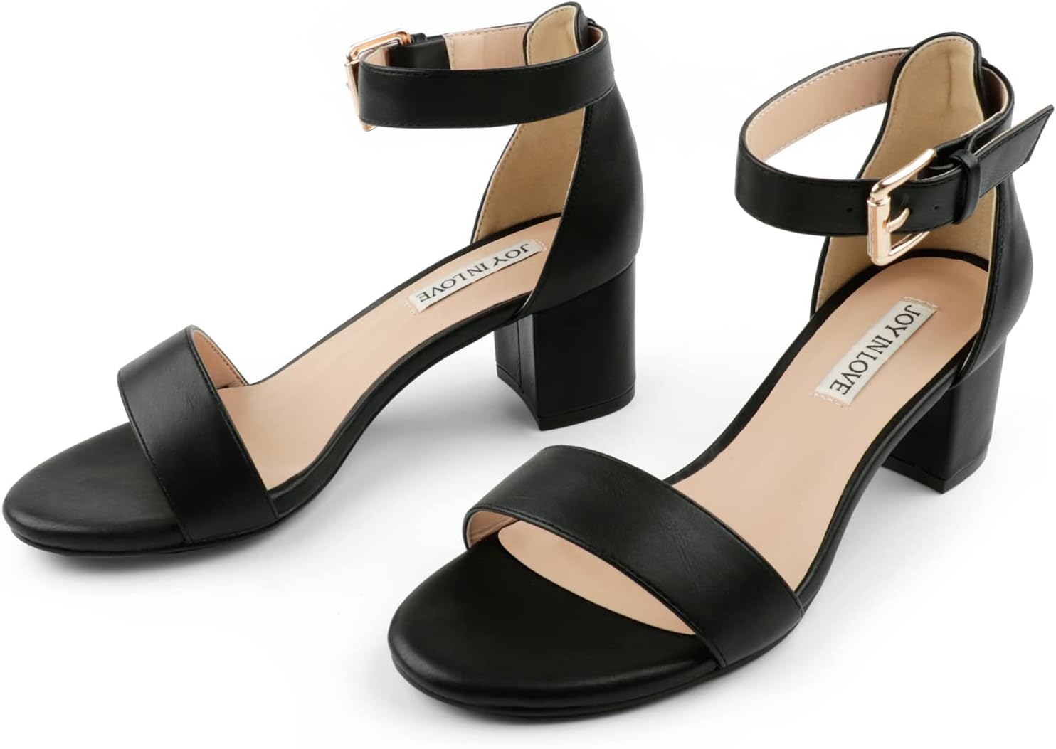 JOY IN LOVE Women's Chunky Low Heels Ankle Strap Sandals